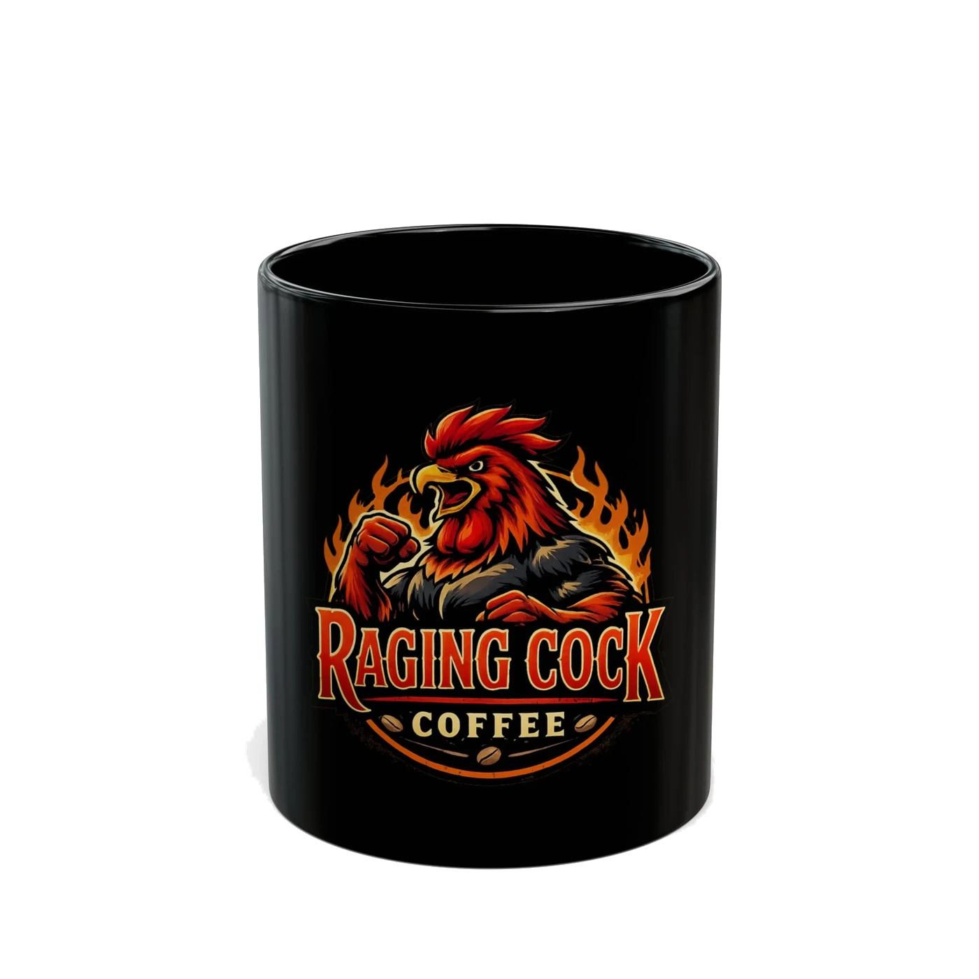 Raging Cock Coffee Mug — Bold Rooster Roast Black Ceramic Mug (11oz & 15oz)