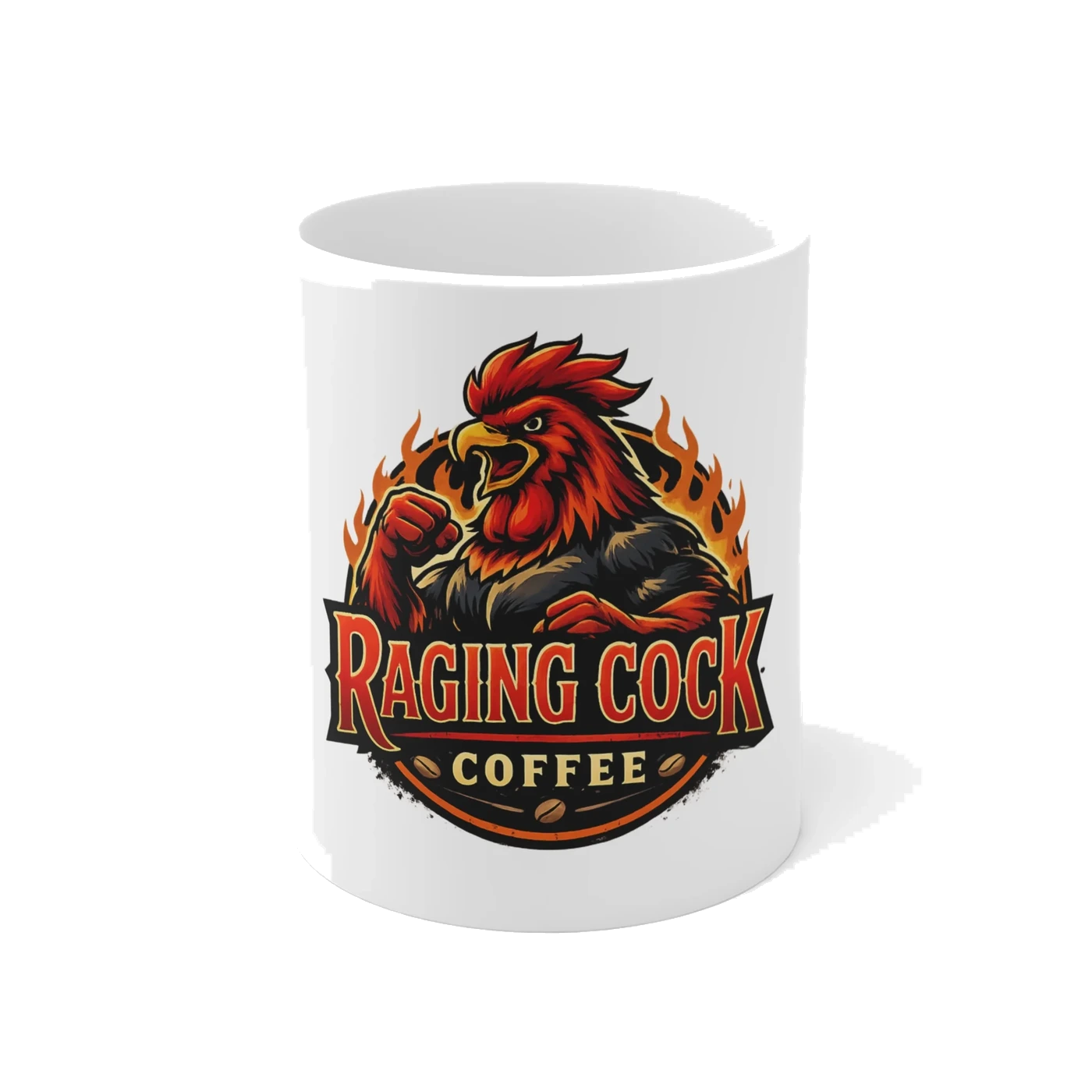 Raging Cock Coffee Mug – 11oz Bold Rooster Logo Ceramic Coffee Cup