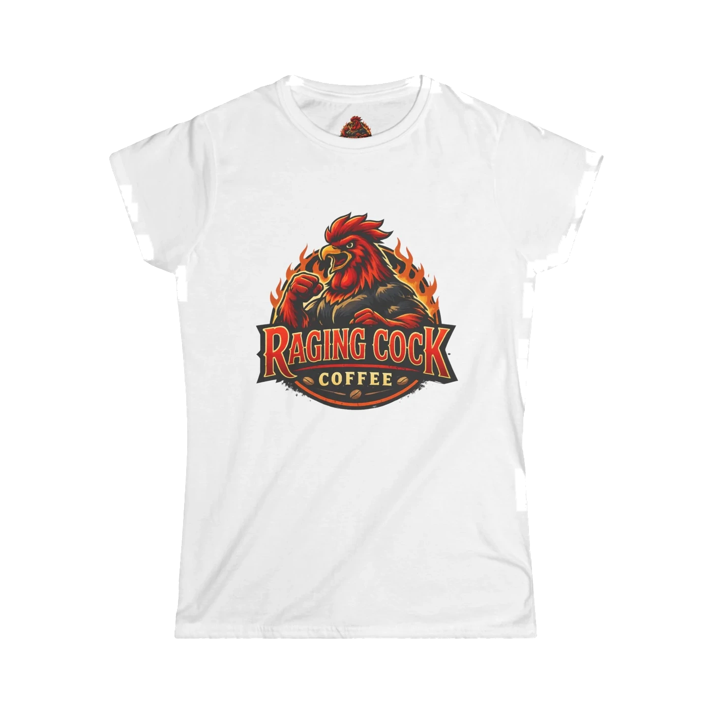 Raging Cock Coffee Women's Tee — Fiery Rooster Logo Shirt